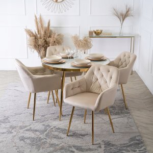 Zestaw Krzesło Tapicerowane Welurowe Kremowe Jadalnia Salon Złote RAYA 4x 2