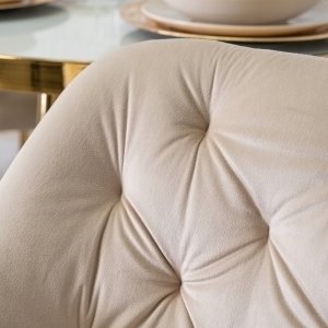 Zestaw Krzesło Tapicerowane Welurowe Kremowe Jadalnia Salon Złote RAYA 4x 5