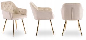Zestaw Krzesło Tapicerowane Welurowe Kremowe Jadalnia Salon Złote RAYA 4x 7