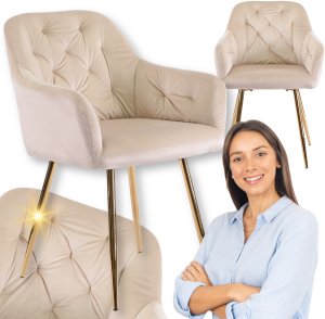 Zestaw Krzesło Tapicerowane Welurowe Kremowe Jadalnia Salon Złote RAYA 4x 10
