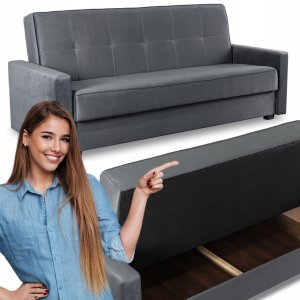 Sofa Kanapa Rozkładana z Funkcją Spania Wersalka Dwuosobowa Szara ALUNA 1