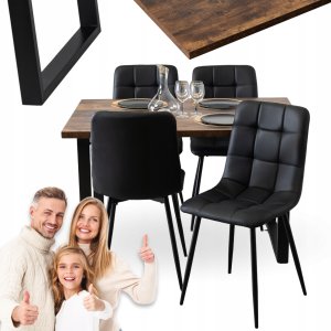 Zestaw Stół Kuchenny Loft Krzesło Komplet Tapicerowane Do Jadalni Czarne 4x 1