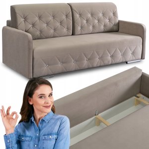 Sofa Kanapa Rozkładana z Funkcją Spania Wersalka Glamour Beżowa VIVO 1