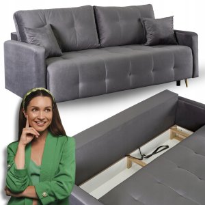 Sofa Kanapa Rozkładana z Funkcją Spania Wersalka Dwuosobowa Szara SEUL 1