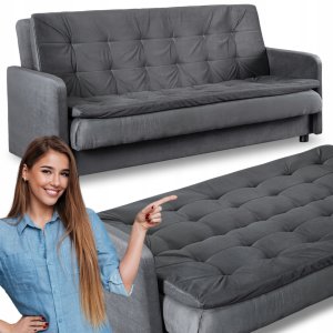 Sofa Kanapa Rozkładana z Funkcją Spania Wersalka Dwuosobowa Szara STELLA 1