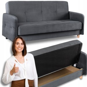 Sofa Kanapa Rozkładana z Funkcją Spania Wersalka Dwuosobowa Szara CUBA 1