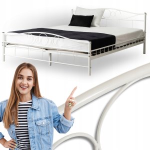 Łóżko 160x200 Metalowe Dwuosobowe Podwójne Do Sypialni Białe GRIFFIN 1