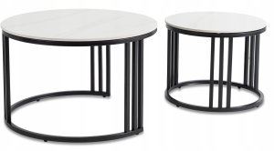 Stolik Kawowy Okrągły Zestaw 2w1 Ława Do Salonu Biały Połysk Marmur JERRY 4