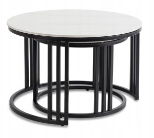 Stolik Kawowy Okrągły Zestaw 2w1 Ława Do Salonu Biały Połysk Marmur JERRY 5