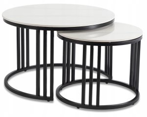Stolik Kawowy Okrągły Zestaw 2w1 Ława Do Salonu Biały Połysk Marmur JERRY 6