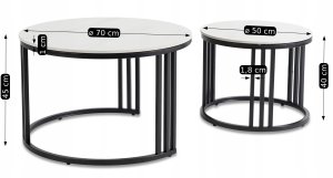 Stolik Kawowy Okrągły Zestaw 2w1 Ława Do Salonu Biały Połysk Marmur JERRY 8