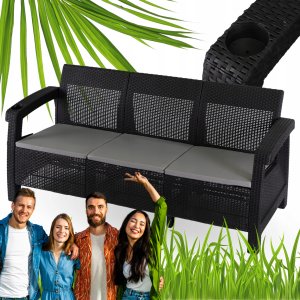 Sofa Kanapa Rattanowa Ława Ławka Ogrodowa Na Taras Ogród Czarna FLINT 1