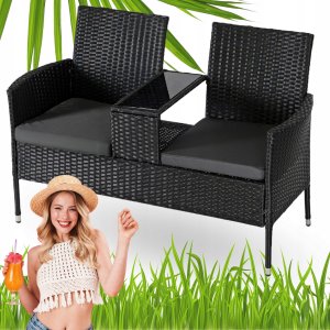 Sofa Kanapa Rattanowa Ława Ławka Ogrodowa Na Taras Ogród KENT Czarna 1