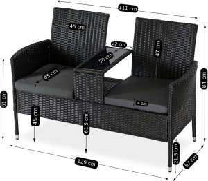 Sofa Kanapa Rattanowa Ława Ławka Ogrodowa Na Taras Ogród KENT Czarna 11