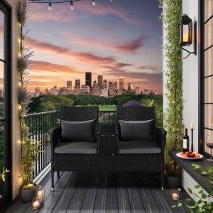 Sofa Kanapa Rattanowa Ława Ławka Ogrodowa Na Taras Ogród KENT Czarna 2