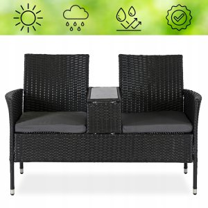 Sofa Kanapa Rattanowa Ława Ławka Ogrodowa Na Taras Ogród KENT Czarna 7