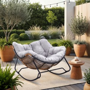 Fotel Leżak Ogrodowy Bujany Bujak Leżanka Do Salonu Na Taras ELTON Szary 2