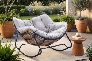Fotel Leżak Ogrodowy Bujany Bujak Leżanka Do Salonu Na Taras ELTON Szary 3