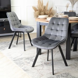 Zestaw Stół Okrągły Rozkładany z Krzesło 6x Tapicerowane Szare Welurowe 11