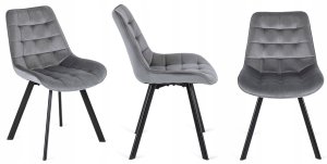 Zestaw Stół Okrągły Rozkładany z Krzesło 6x Tapicerowane Szare Welurowe 13