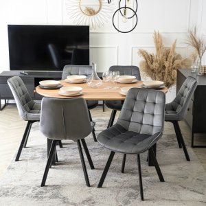 Zestaw Stół Okrągły Rozkładany z Krzesło 6x Tapicerowane Szare Welurowe 2
