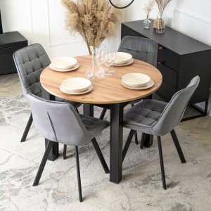 Zestaw Stół Okrągły Rozkładany z Krzesło 6x Tapicerowane Szare Welurowe 3