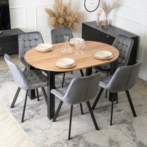 Zestaw Stół Okrągły Rozkładany z Krzesło 6x Tapicerowane Szare Welurowe 4