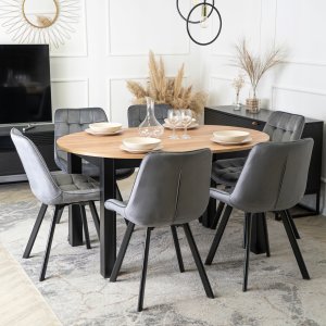 Zestaw Stół Okrągły Rozkładany z Krzesło 6x Tapicerowane Szare Welurowe 5