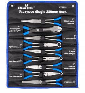 SZCZYPCE KOMBINERKI DŁUGIE WYGIĘTE PROSTE PŁASKIE OCZKOWE 280MM ZESTAW 9el 2