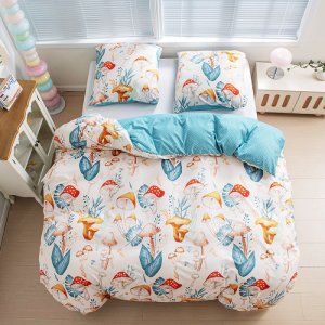 Pościel 200x2200 bawełna satynowa dwustronna GierekHoff gruba 3 części GH 3065 grzyby 5