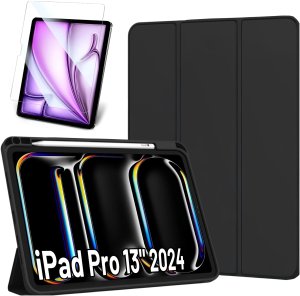 Etui ochronne z rysikiem do Apple iPad Pro 13" 2024 Alogy Book Cover Case obudowa na tablet Czarne + Szkło 1