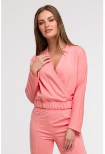 B292 Bluza z kopertowym dekoltem - koralowa (kolor koral, rozmiar XL) 1
