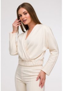 B292 Bluza z kopertowym dekoltem - waniliowa (kolor ecru, rozmiar L) 3