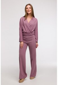 B292 Bluza z kopertowym dekoltem - wrzosowa (kolor wrzos, rozmiar L) 4