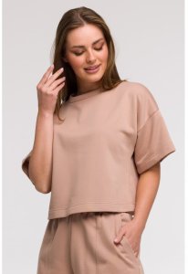 B294 Bluza oversize z krótkimi rękawami - mokka (kolor mokka, rozmiar L/XL) 1