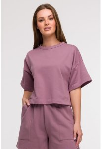 B294 Bluza oversize z krótkimi rękawami - wrzosowa (kolor wrzos, rozmiar L/XL) 1