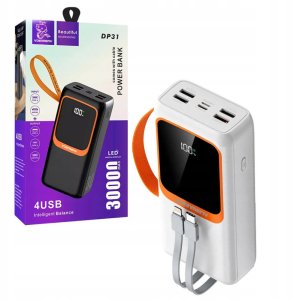 POWER BANK DENMEN BATERIA AWARYJNA 30000mAh BIAŁY DP31 USB + TYP-C 10