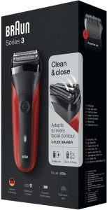 Golarka Braun Braun Series 3 300s, Foil shaver, 2 SensoFoil, Black, Red, LED, Battery, Nickel-Metal Hydride (NiMH) 11