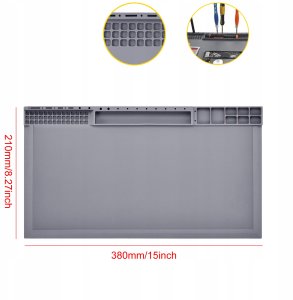 Techrebal Mata SIlikonowa 38x21cm do Lutowania Antystatyczna + Trzecia Ręka z Lupą Topnik Kalafonia Pasta Lutownicza 3