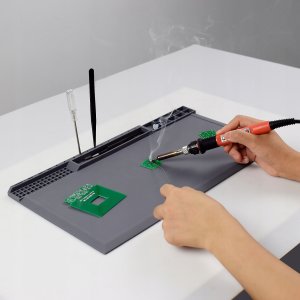 Techrebal Mata SIlikonowa 38x21cm do Lutowania Antystatyczna + Trzecia Ręka z Lupą Topnik Kalafonia Pasta Lutownicza 4