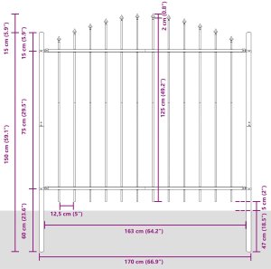 vidaXL Panel Płotu z Łukiem Szary Stal 125cm x 170cm Składany 6