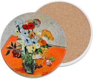 Podkładka ceramiczna, okrągła - V. van Gogh, Róże i zawilce (CARMANI) 1