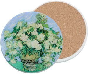 Podkładka ceramiczna, okrągła - V. van Gogh, Róże w wazonie (CARMANI) 1