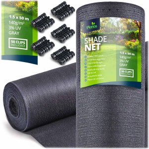 Siatka cieniująca 1,5x50m 140g/m2 + 50 zacisków szara 1