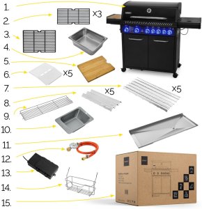 Yoer BeefBaron GG05BK Grill ogrodowy gazowy 25 kW 88 cm x 43 cm 15