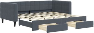 vidaXL Sofa rozsuwana z szufladami, ciemnoszara, 90x190 cm, aksamit 2