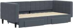 vidaXL Sofa rozsuwana z szufladami, ciemnoszara, 90x190 cm, aksamit 3