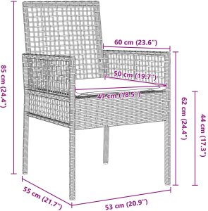 vidaXL krzesła ogrodowe Jasnoszary Rattan 53 x 60 x 85 cm 10