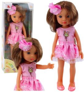 Lalka W Różowej Sukience Długie Brązowe Włosy Spinka Kwiat LEAN Toys 1