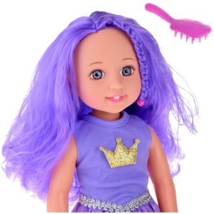 Lalka W Sukience z Koroną Długie Włosy Fioletowa Szczotka 38cm LEAN Toys 2